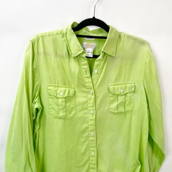 Talbots Large Petites Womens Lime Green Irish Linen Button Front Shirt Top - Picture 2 of 7